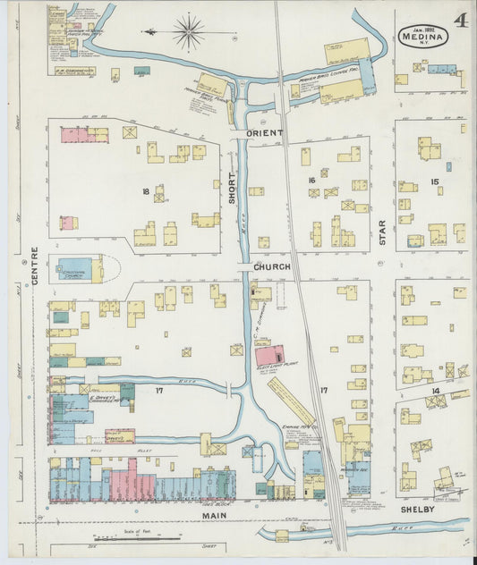 Sanborn Fire Insurance Map from Medina, Orleans County, New York (1892), Sheet #0004 - Historic Sanborn Fire Insurance Map Print, vintage old map wall art, antique decor, genealogy gift, New York New York map
