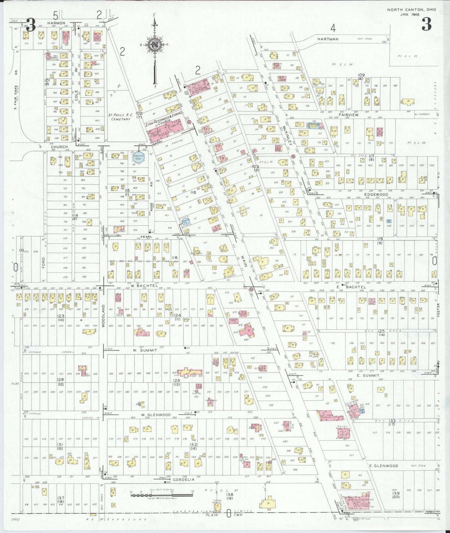 Sanborn Fire Insurance Map from North Canton, Stark County, Ohio (1948), Sheet #0003 - Complete Map Set gallery image, historic Sanborn map, vintage wall art, Ohio Ohio