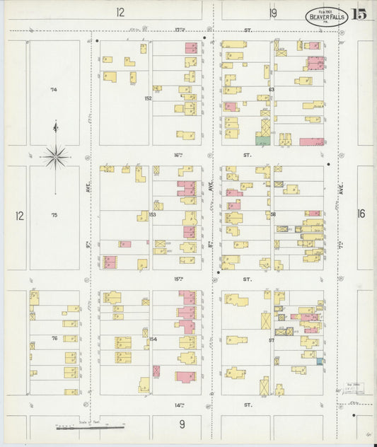 Sanborn Fire Insurance Map from Beaver Falls, Beaver County, Pennsylvania (1901), Sheet #0015 - Historic Sanborn Fire Insurance Map Print, vintage old map wall art, antique decor, genealogy gift, Pennsylvania Pennsylvania map