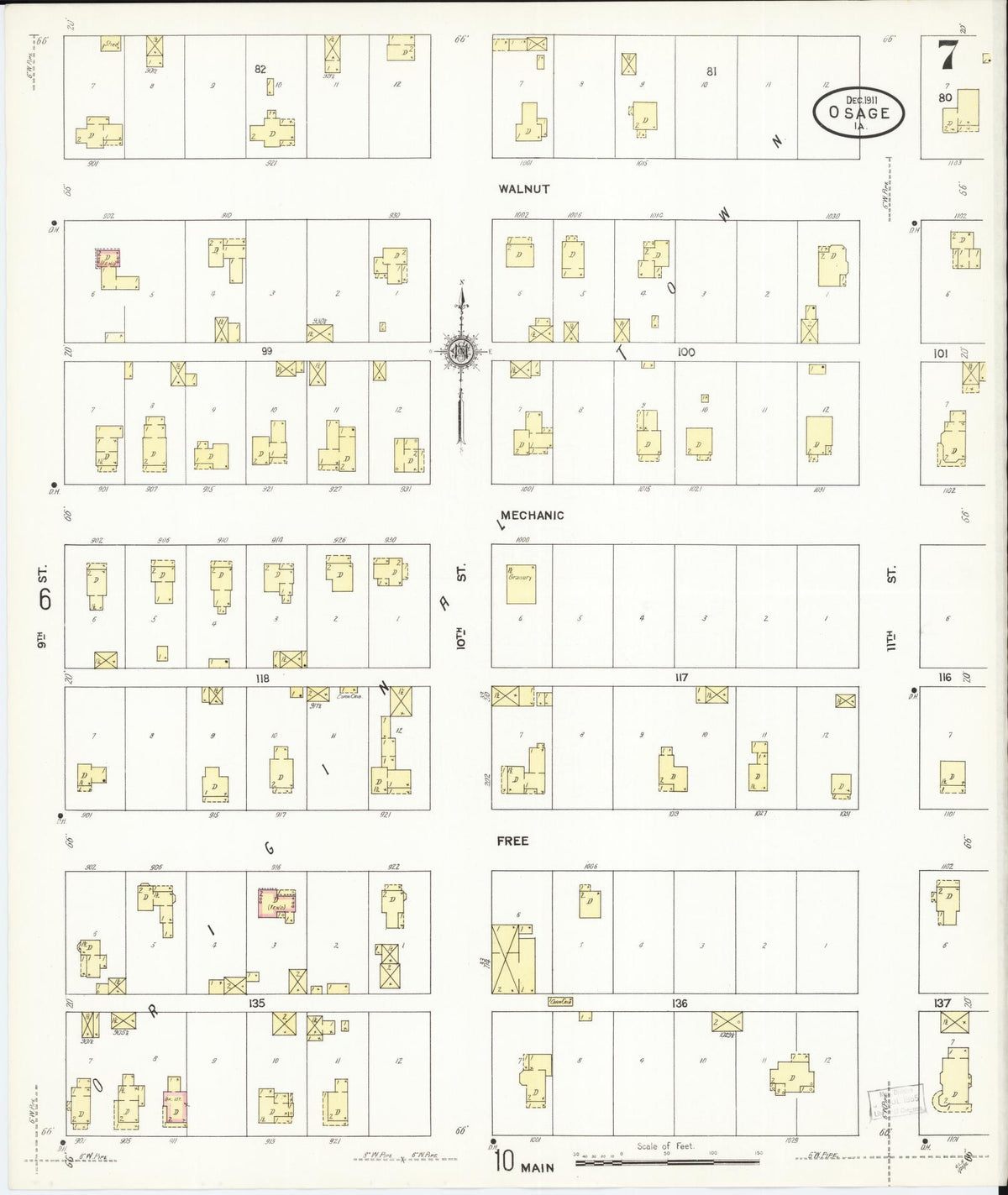 Sanborn Fire Insurance Map from Osage, Mitchell County, Iowa (1911), Sheet #0007 - Historic Sanborn Fire Insurance Map Print, vintage old map wall art