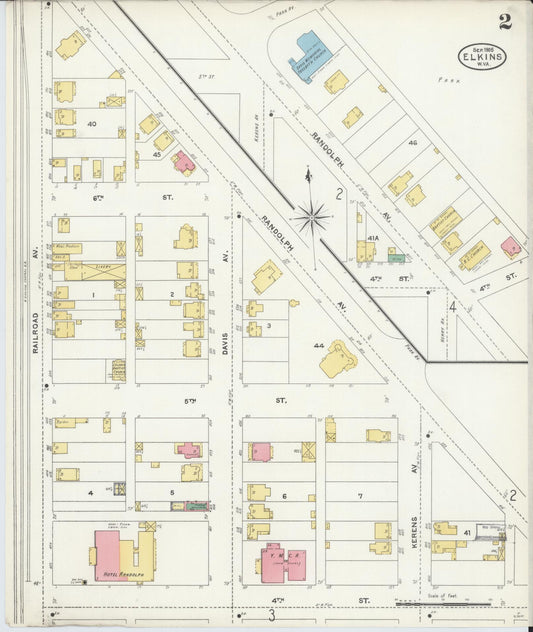 Sanborn Fire Insurance Map from Elkins, Randolph County, West Virginia (1905), Sheet #0002 - Historic Sanborn Fire Insurance Map Print, vintage old map wall art, antique decor, genealogy gift, West Virginia West Virginia map