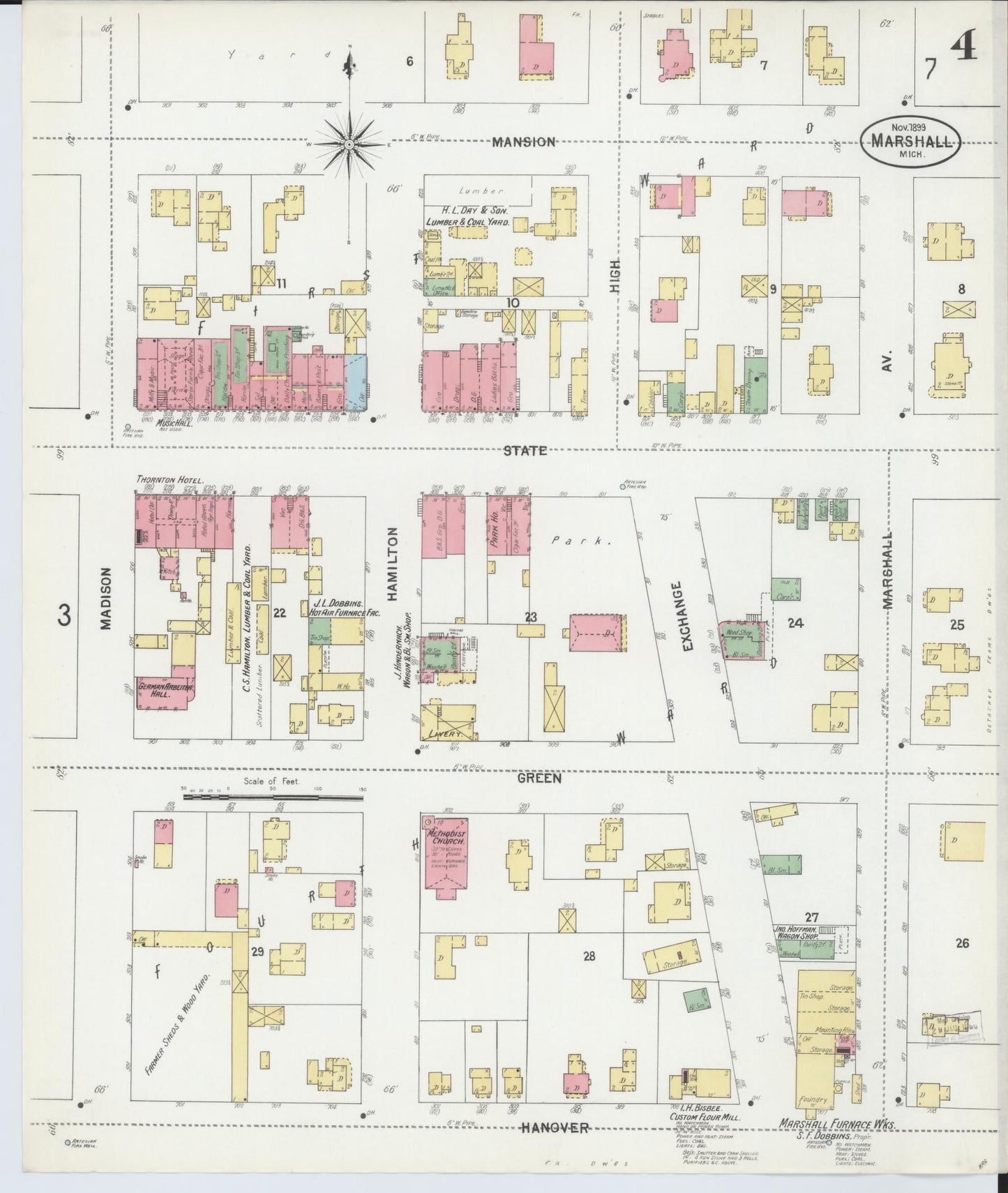 Sanborn Fire Insurance Map from Marshall, Calhoun County, Michigan (1899), Sheet #0004 - Historic Sanborn Fire Insurance Map Print, vintage old map wall art, antique decor, genealogy gift, Michigan Michigan map