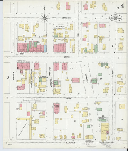 Sanborn Fire Insurance Map from Marshall, Calhoun County, Michigan (1899), Sheet #0004 - Historic Sanborn Fire Insurance Map Print, vintage old map wall art, antique decor, genealogy gift, Michigan Michigan map