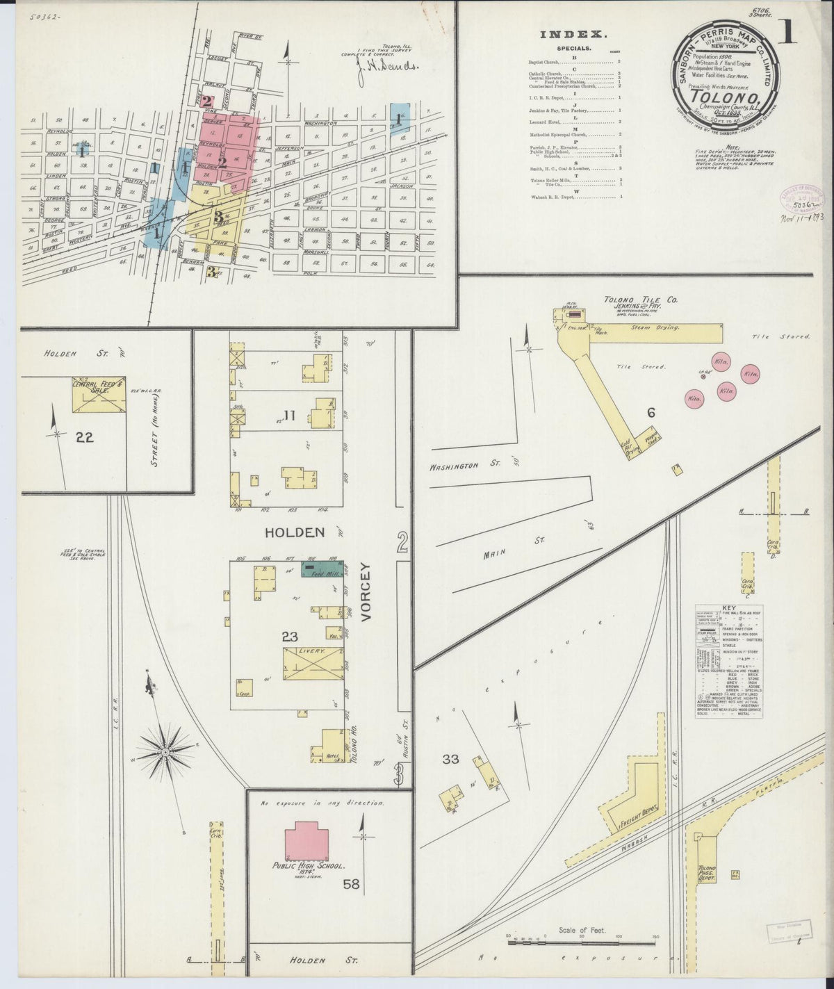 Sanborn Fire Insurance Map from Tolono, Champaign County, Illinois (1893), Sheet #0001 - Complete Map Set gallery image, historic Sanborn map, vintage wall art, Illinois Illinois