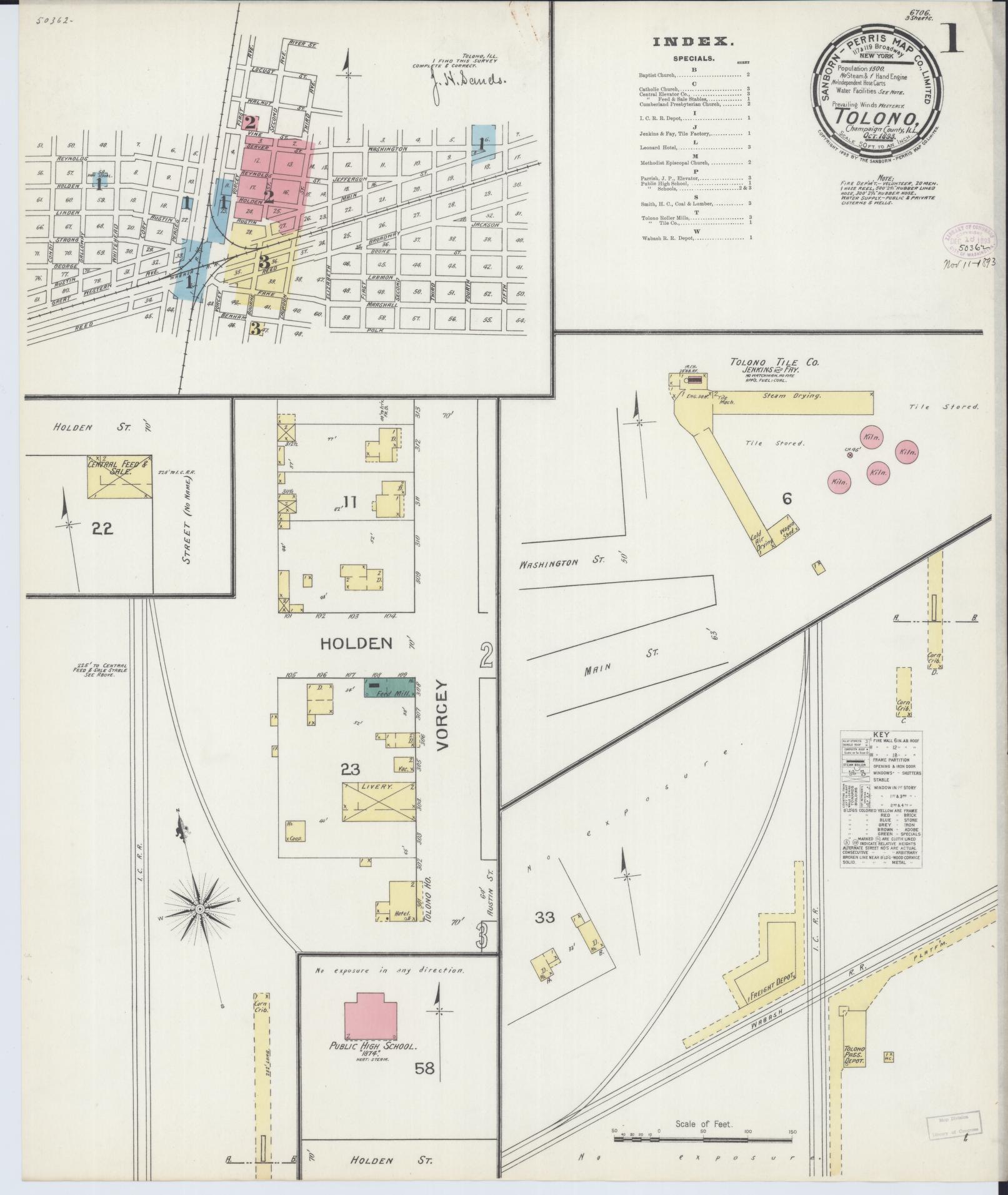 Sanborn Fire Insurance Map from Tolono, Champaign County, Illinois (1893), Sheet #0001 - Complete Map Set gallery image, historic Sanborn map, vintage wall art, Illinois Illinois