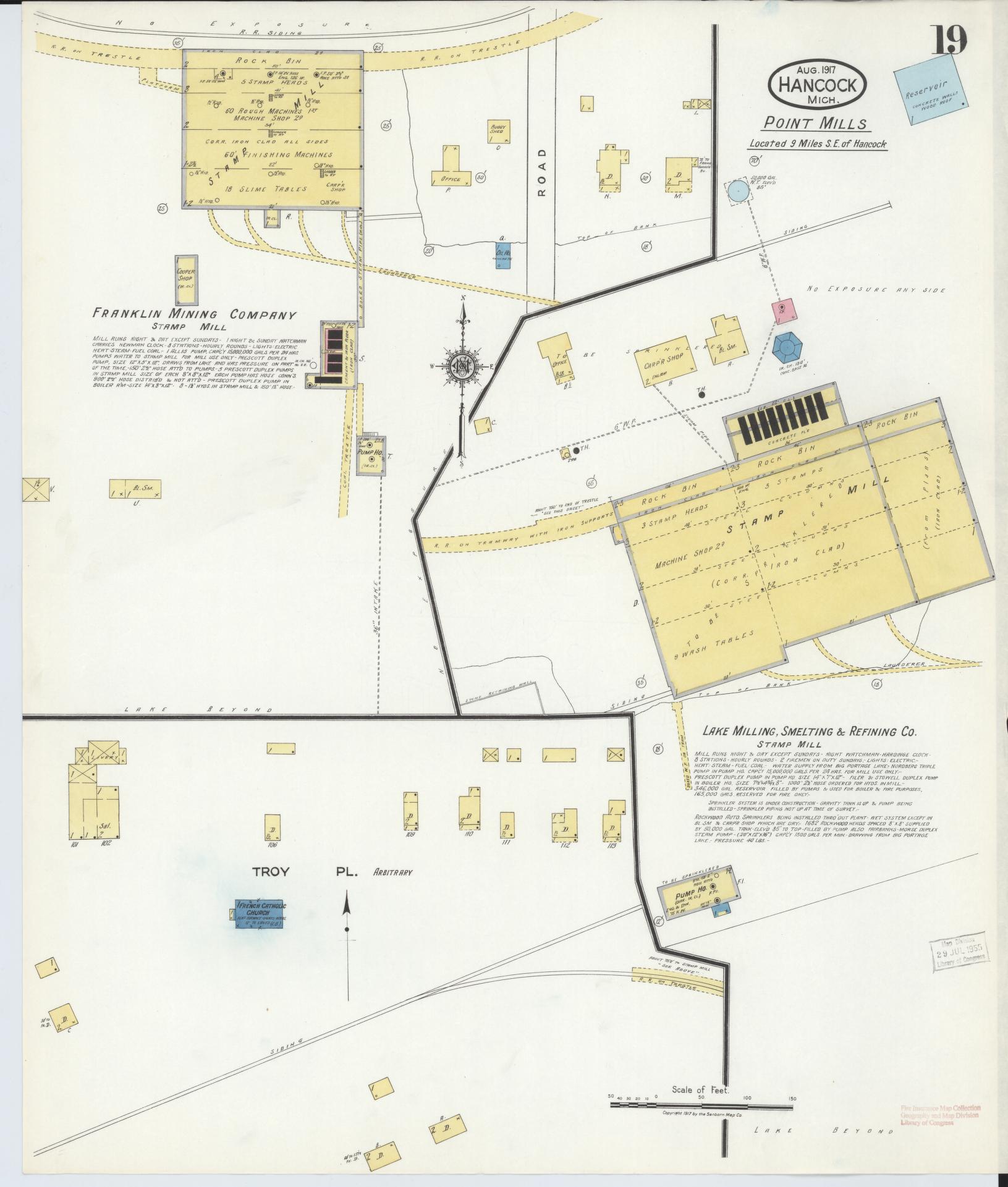 Sanborn Fire Insurance Map from Hancock, Houghton County, Michigan (1917), Sheet #0019 - Complete Map Set gallery image, historic Sanborn map, vintage wall art, Michigan Michigan