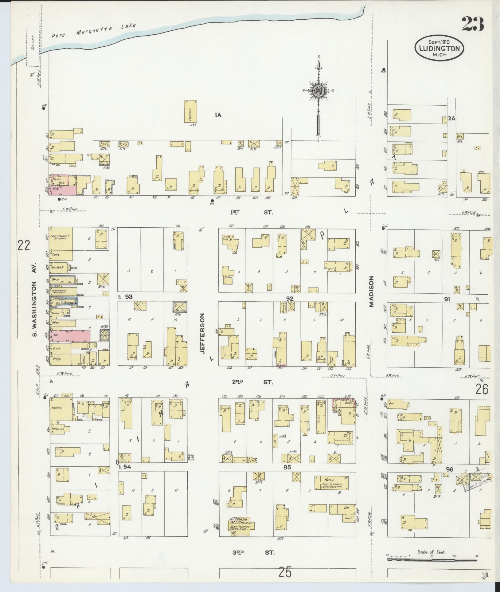 Sanborn Fire Insurance Map from Ludington, Mason County, Michigan (1910), Sheet #0023 - Complete Map Set gallery image, historic Sanborn map, vintage wall art, Michigan Michigan