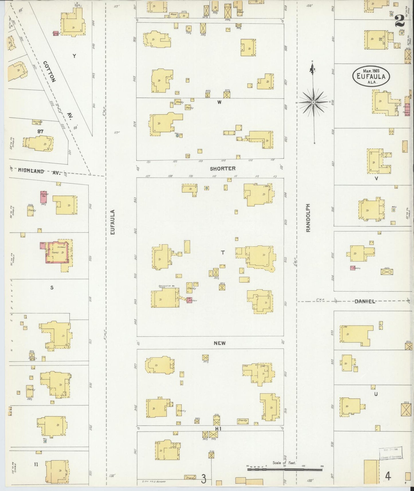 Sanborn Fire Insurance Map from Eufaula, Barbour County, Alabama (1903), Sheet #0002 - Complete Map Set gallery image, historic Sanborn map, vintage wall art, Alabama Alabama