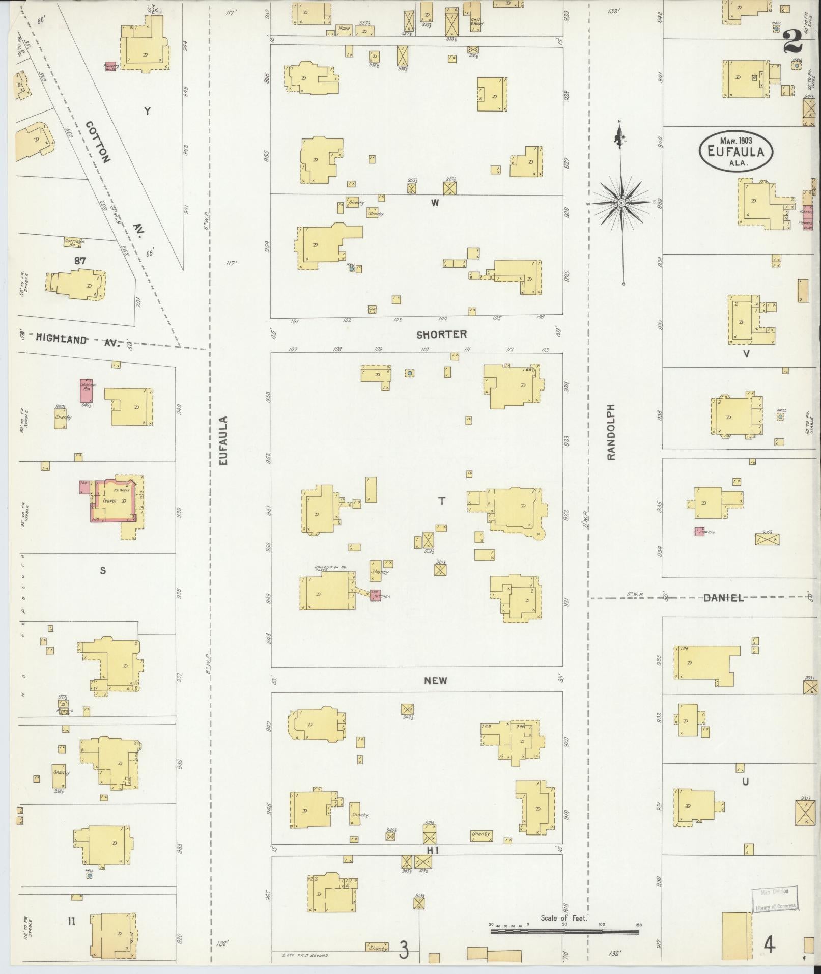 Sanborn Fire Insurance Map from Eufaula, Barbour County, Alabama (1903), Sheet #0002 - Complete Map Set gallery image, historic Sanborn map, vintage wall art, Alabama Alabama