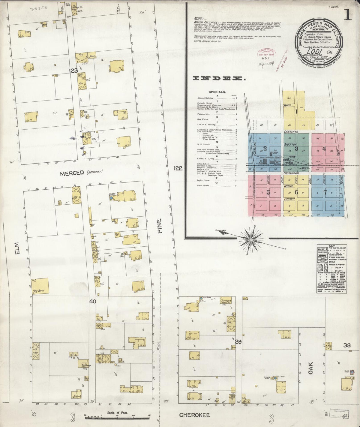 Sanborn Fire Insurance Map from Lodi, San Joaquin County, California (1895), Sheet #0001 - Complete Map Set gallery image, historic Sanborn map, vintage wall art, California California