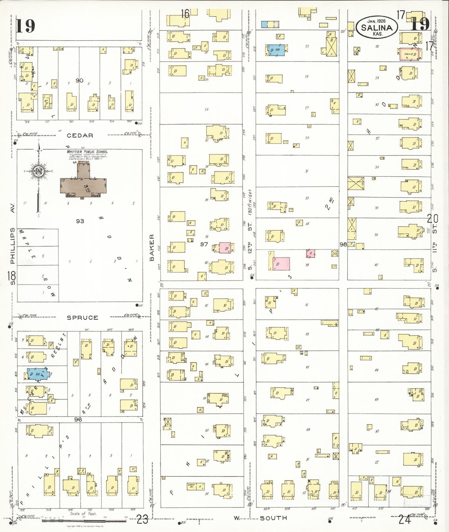 Sanborn Fire Insurance Map from Salina, Saline County, Kansas (1926), Sheet #0019 - Complete Map Set gallery image, historic Sanborn map, vintage wall art, Kansas Kansas