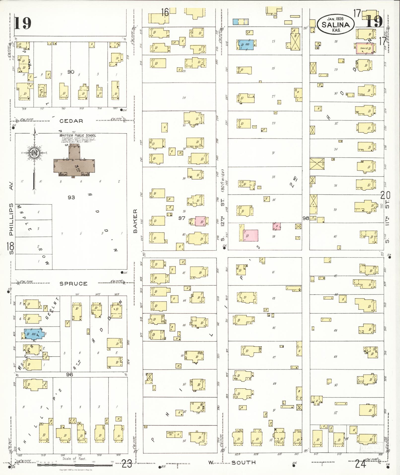 Sanborn Fire Insurance Map from Salina, Saline County, Kansas (1926), Sheet #0019 - Complete Map Set gallery image, historic Sanborn map, vintage wall art, Kansas Kansas