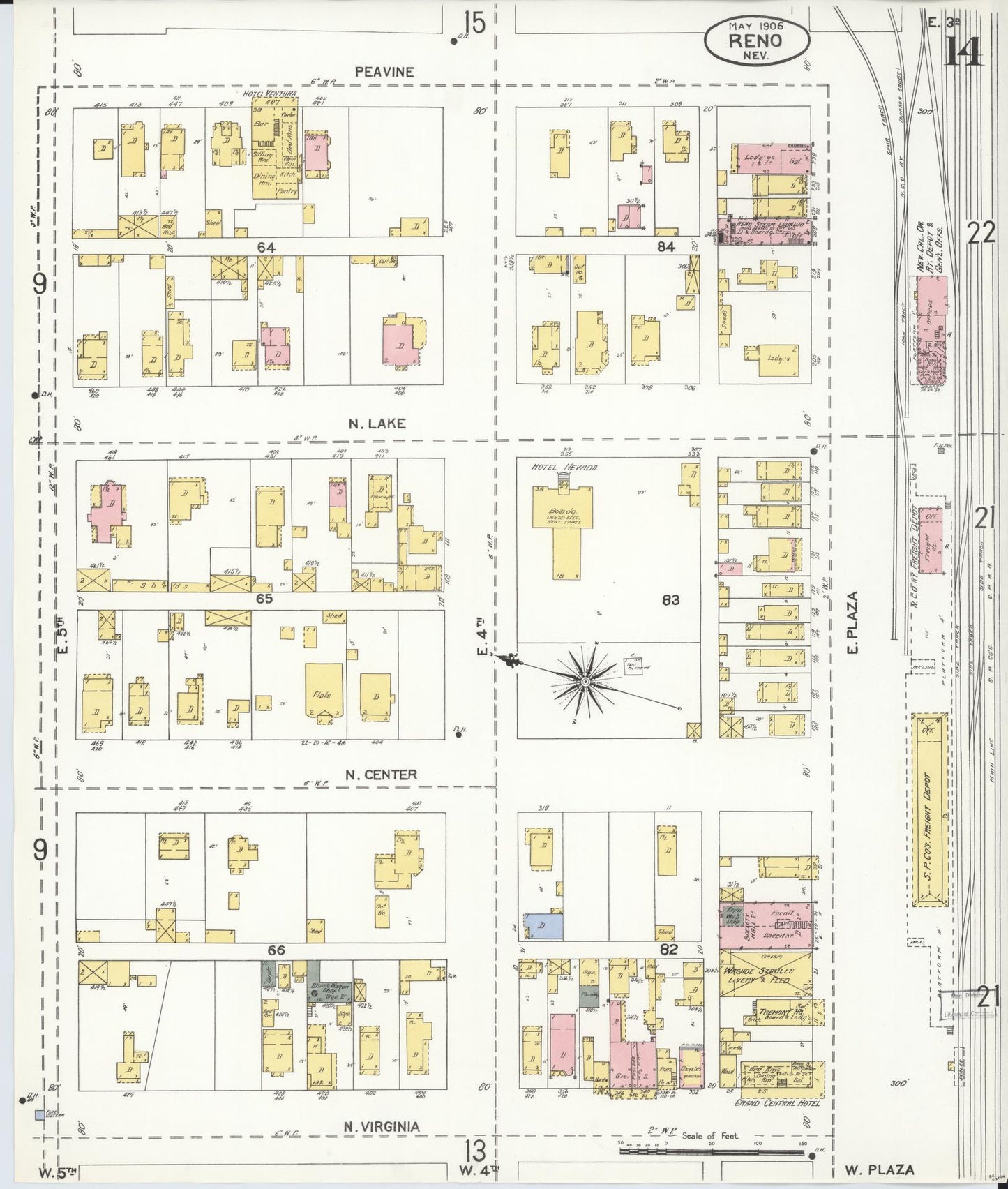 Sanborn Fire Insurance Map from Reno, Washoe County, Nevada (1906), Sheet #0014 - Complete Map Set gallery image, historic Sanborn map, vintage wall art, Nevada Nevada