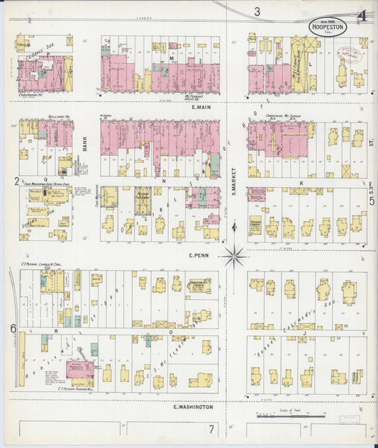 Sanborn Fire Insurance Map from Hoopeston, Vermilion County, Illinois (1899), Sheet #0004 - Historic Sanborn Fire Insurance Map Print, vintage old map wall art, antique decor, genealogy gift, Illinois Illinois map