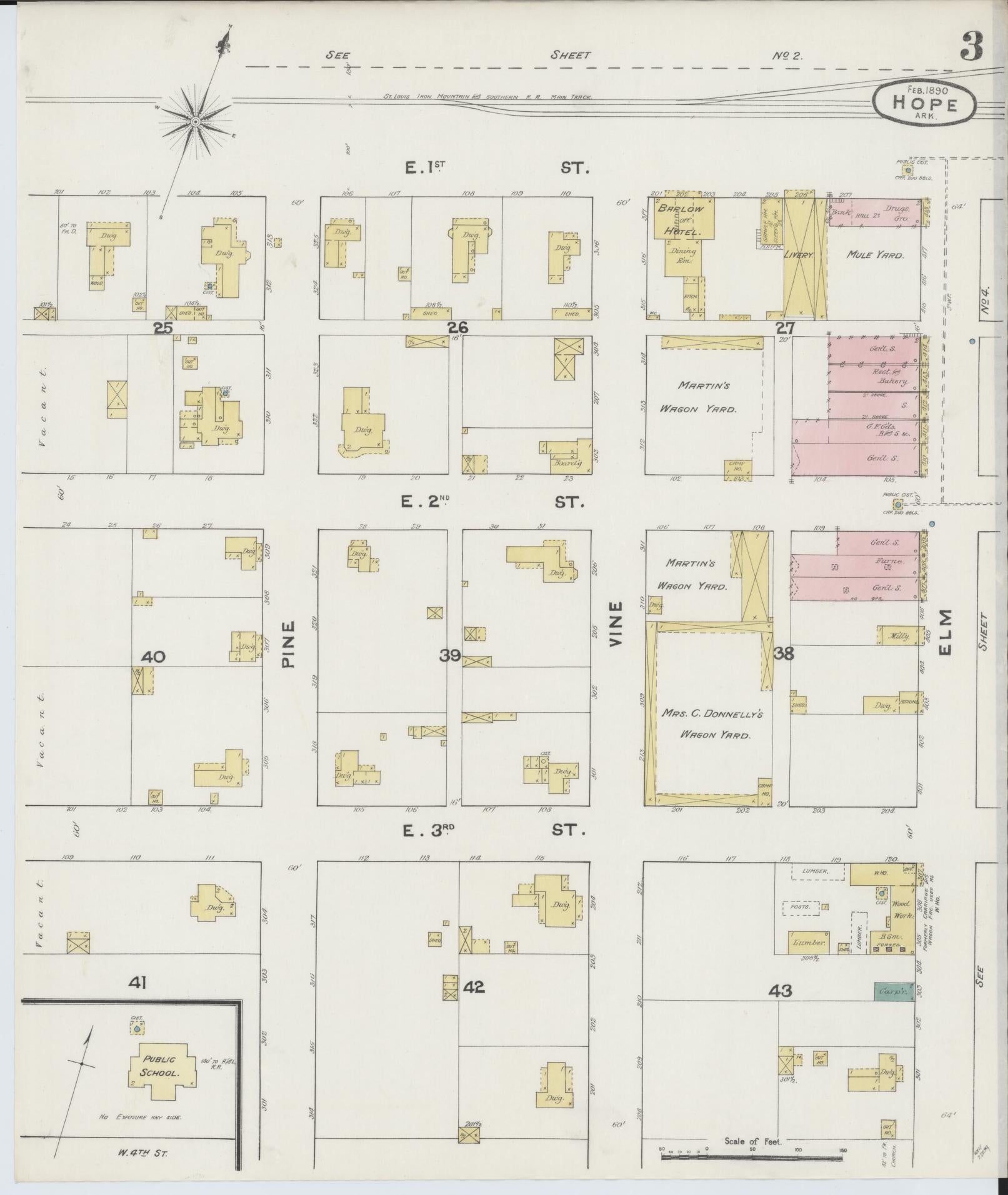Sanborn Fire Insurance Map from Hope, Hempstead County, Arkansas (1890), Sheet #0003 - Complete Map Set gallery image, historic Sanborn map, vintage wall art, Arkansas Arkansas