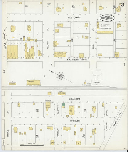 Sanborn Fire Insurance Map from Fort Gibson, Muskogee County, Oklahoma (1904), Sheet #0003 - Complete Map Set gallery image, historic Sanborn map, vintage wall art, Oklahoma Oklahoma