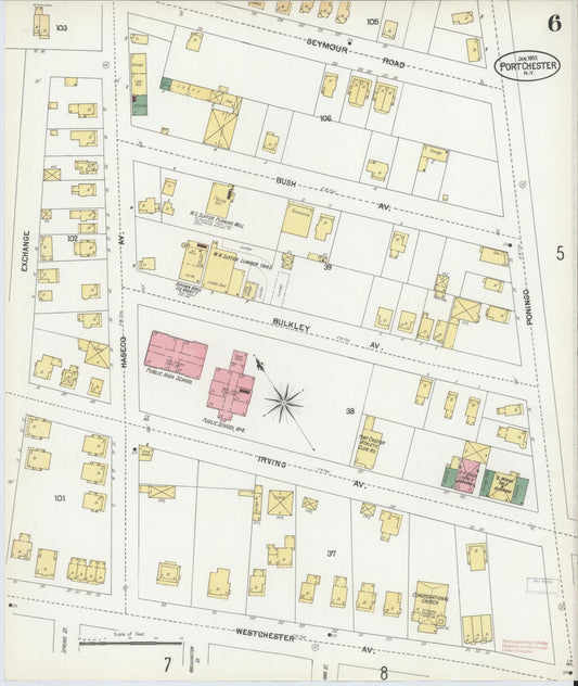 Sanborn Fire Insurance Map from Port Chester, Westchester County, New York (1902), Sheet #0006 - Historic Sanborn Fire Insurance Map Print, vintage old map wall art, antique decor, genealogy gift, New York New York map