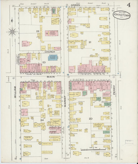 Sanborn Fire Insurance Map from Johnstown, Fulton County, New York (1887), Sheet #0004 - Historic Sanborn Fire Insurance Map Print, vintage old map wall art, antique decor, genealogy gift, New York New York map