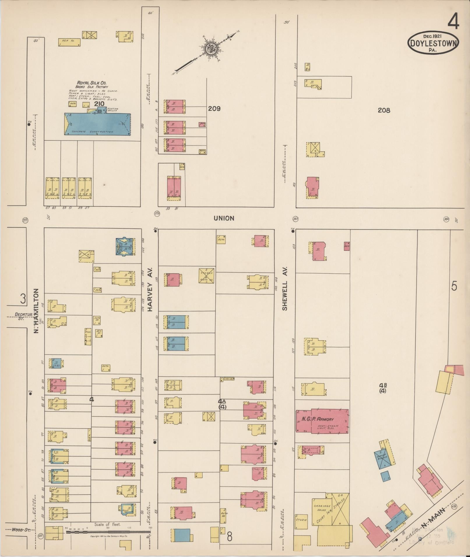 Sanborn Fire Insurance Map from Doylestown, Bucks County, Pennsylvania (1922), Sheet #0004 - Historic Sanborn Fire Insurance Map Print, vintage old map wall art, antique decor, genealogy gift, Pennsylvania Pennsylvania map