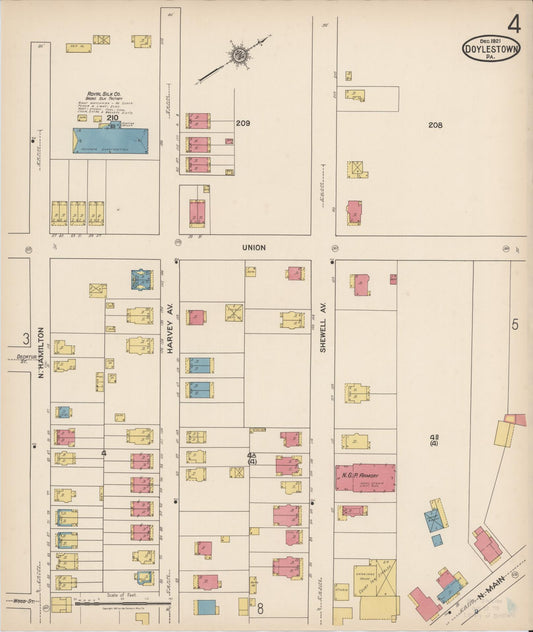 Sanborn Fire Insurance Map from Doylestown, Bucks County, Pennsylvania (1922), Sheet #0004 - Historic Sanborn Fire Insurance Map Print, vintage old map wall art, antique decor, genealogy gift, Pennsylvania Pennsylvania map