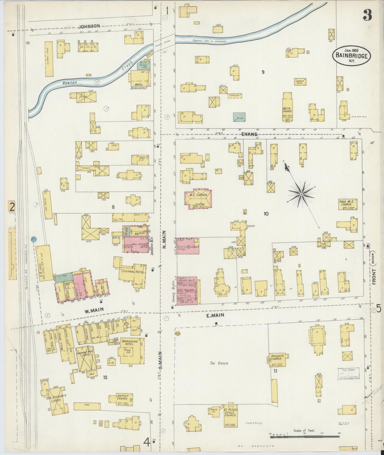 Sanborn Fire Insurance Map from Bainbridge, Chenango County, New York (1903), Sheet #0003 - Complete Map Set gallery image, historic Sanborn map, vintage wall art, New York New York