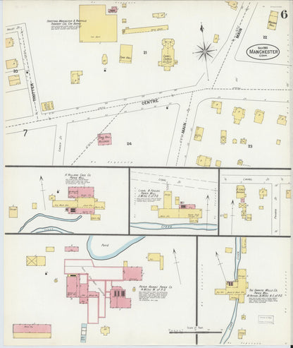 Sanborn Fire Insurance Map from Manchester, Hartford County, Connecticut (1901), Sheet #0006 - Complete Map Set gallery image, historic Sanborn map, vintage wall art, Connecticut Connecticut
