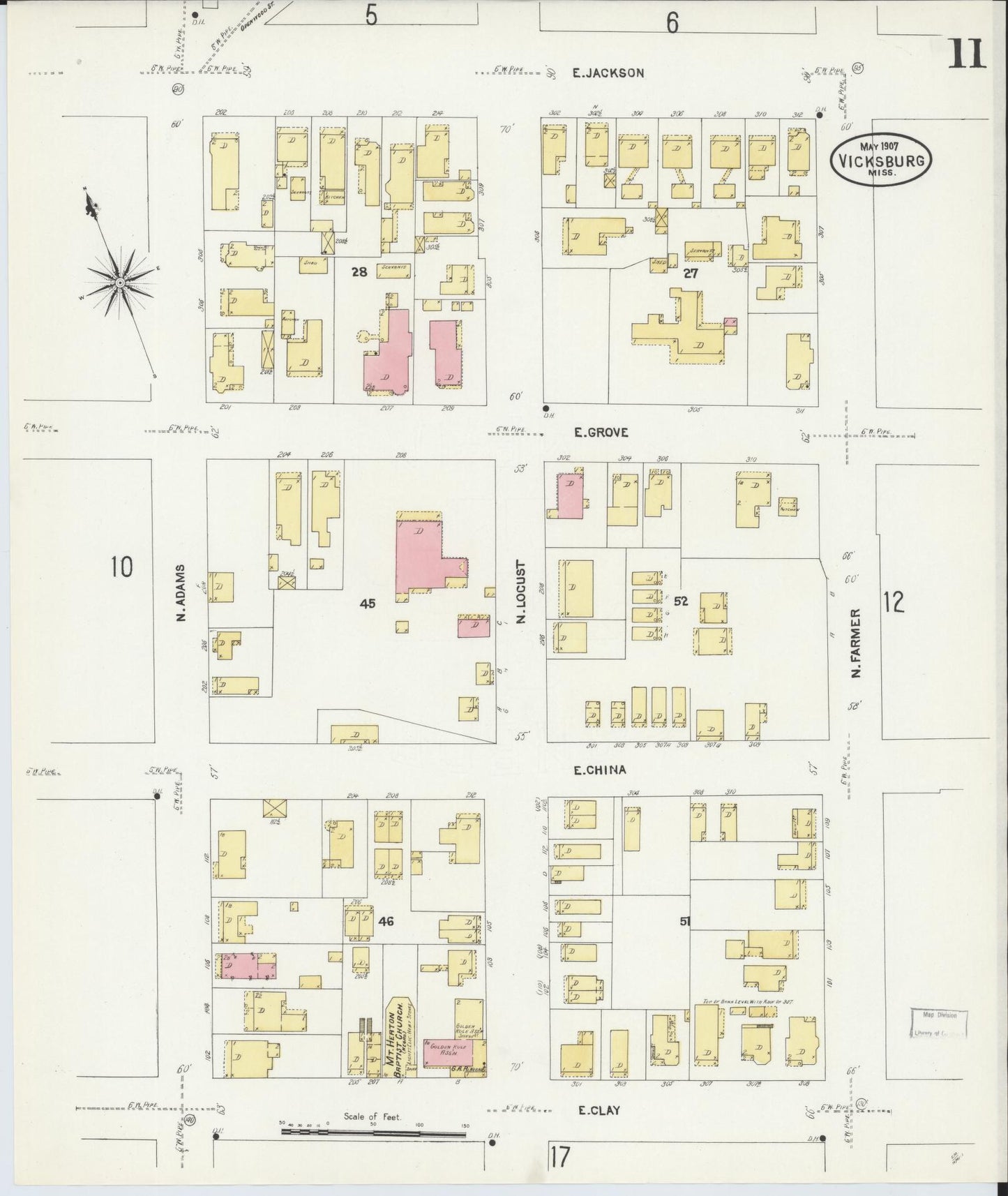 Sanborn Fire Insurance Map from Vicksburg, Warren County, Mississippi (1907), Sheet #0011 - Complete Map Set gallery image, historic Sanborn map, vintage wall art, Mississippi Mississippi