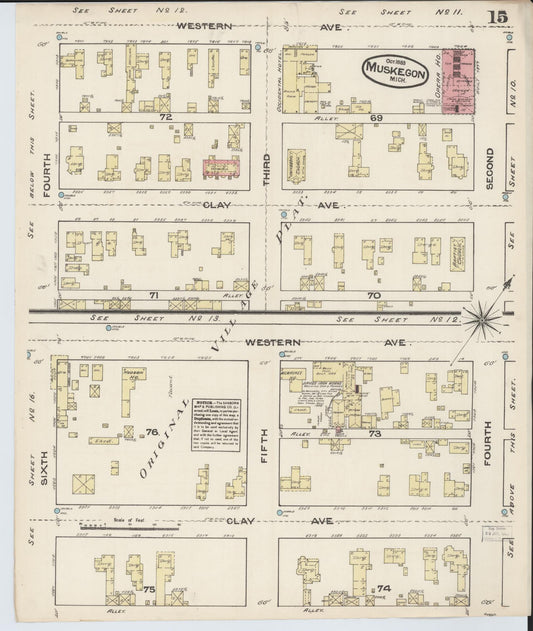 Sanborn Fire Insurance Map from Muskegon, Muskegon County, Michigan (1883), Sheet #0015 - Historic Sanborn Fire Insurance Map Print, vintage old map wall art, antique decor, genealogy gift, Michigan Michigan map