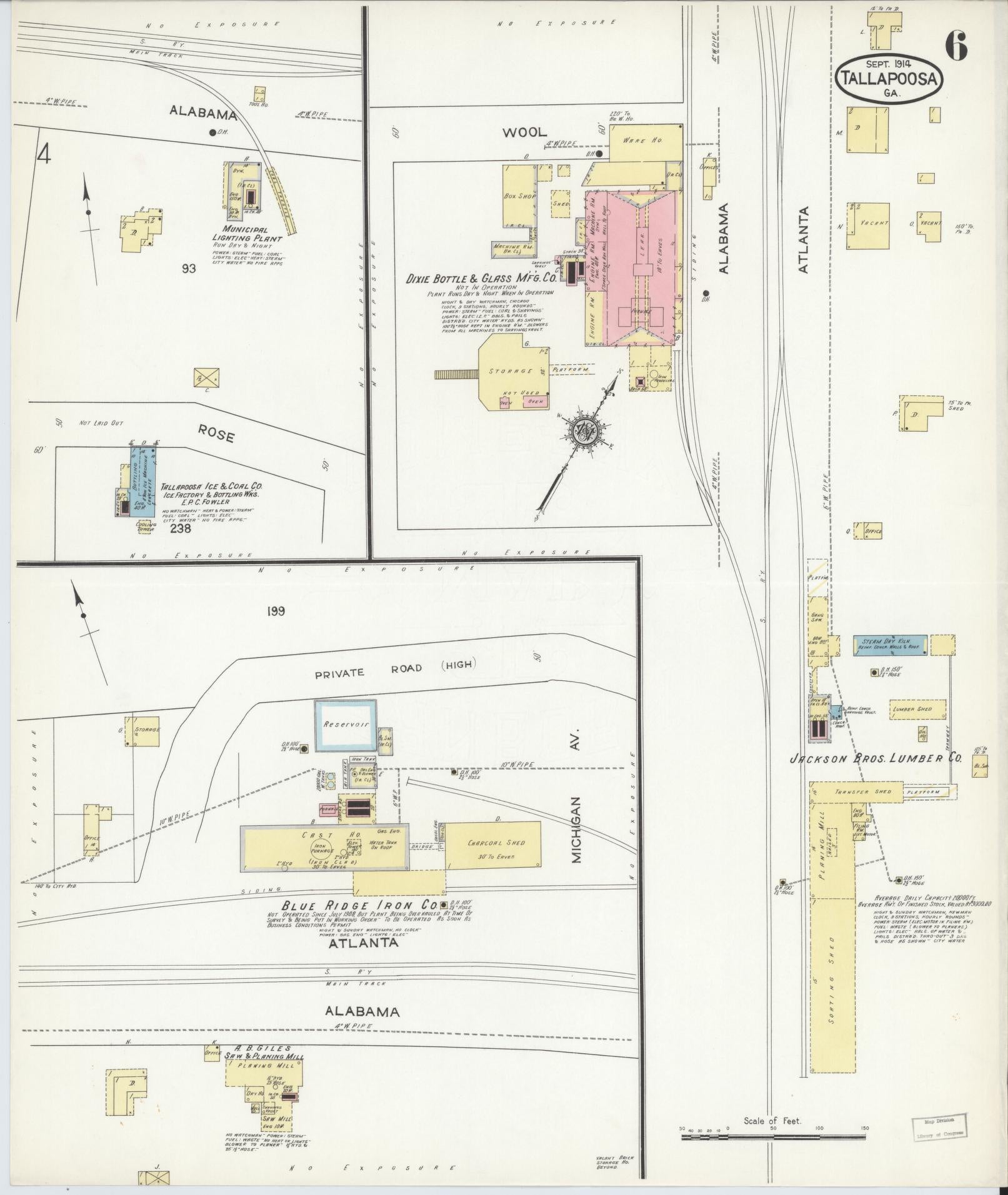 Sanborn Fire Insurance Map from Tallapoosa, Haralson County, Georgia (1914), Sheet #0006 - Complete Map Set gallery image, historic Sanborn map, vintage wall art, Georgia Georgia