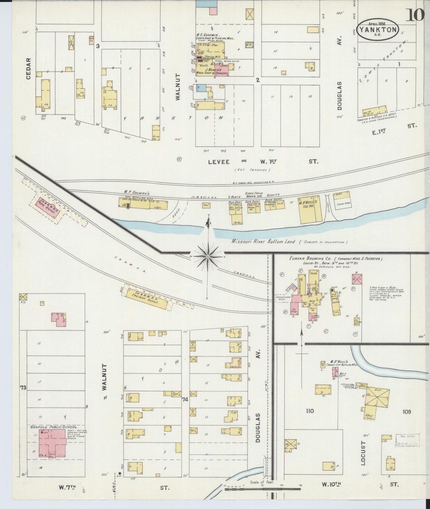 Sanborn Fire Insurance Map from Yankton, Yankton County, South Dakota (1898), Sheet #0010 - Historic Sanborn Fire Insurance Map Print, vintage old map wall art, antique decor, genealogy gift, South Dakota South Dakota map