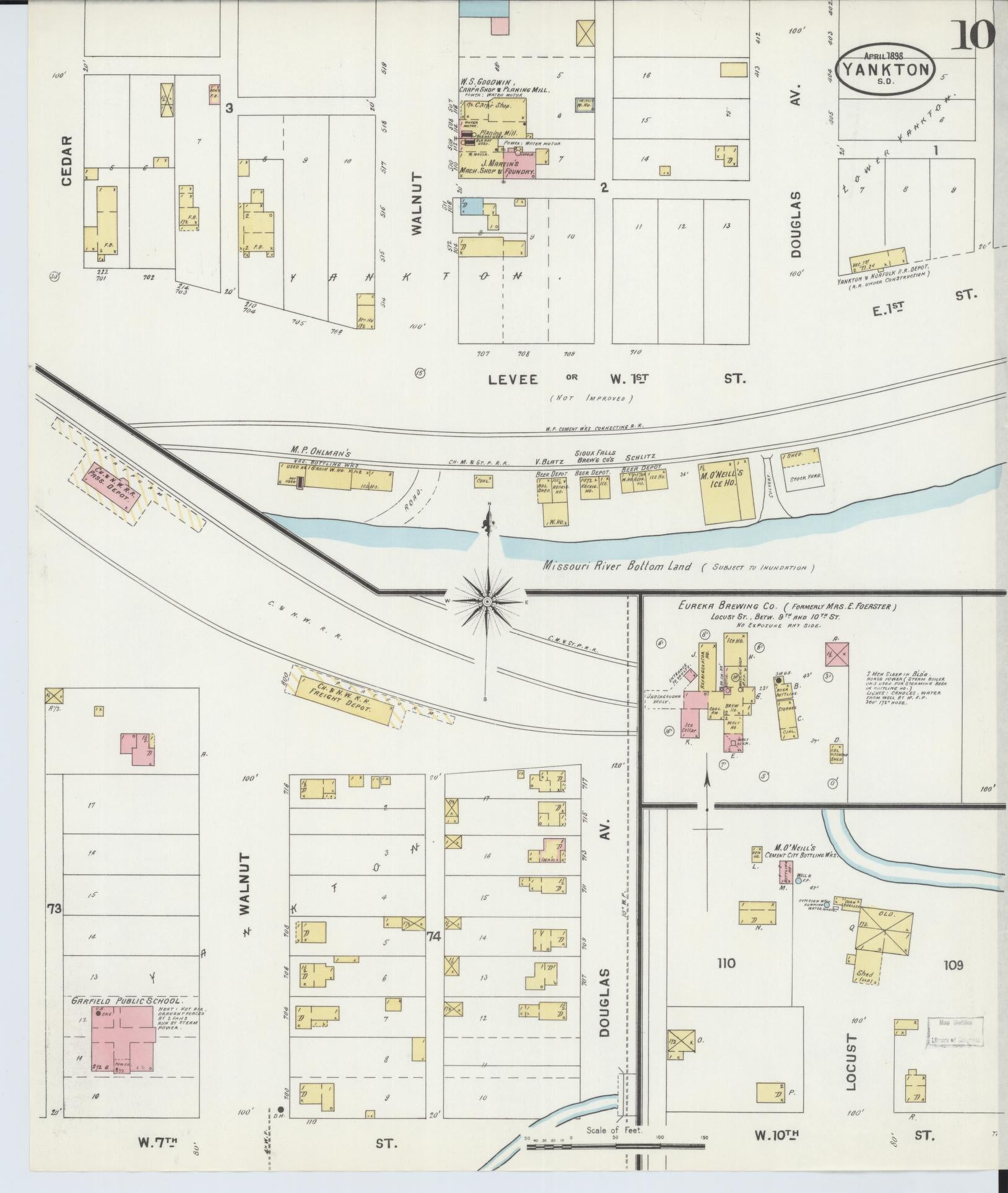 Sanborn Fire Insurance Map from Yankton, Yankton County, South Dakota (1898), Sheet #0010 - Historic Sanborn Fire Insurance Map Print, vintage old map wall art, antique decor, genealogy gift, South Dakota South Dakota map
