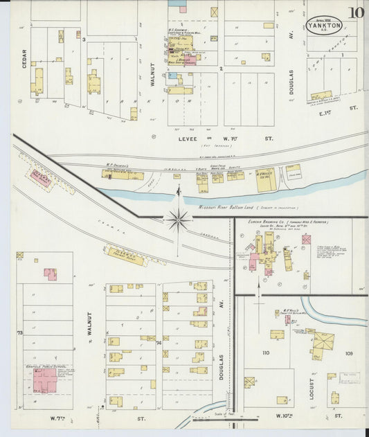 Sanborn Fire Insurance Map from Yankton, Yankton County, South Dakota (1898), Sheet #0010 - Historic Sanborn Fire Insurance Map Print, vintage old map wall art, antique decor, genealogy gift, South Dakota South Dakota map