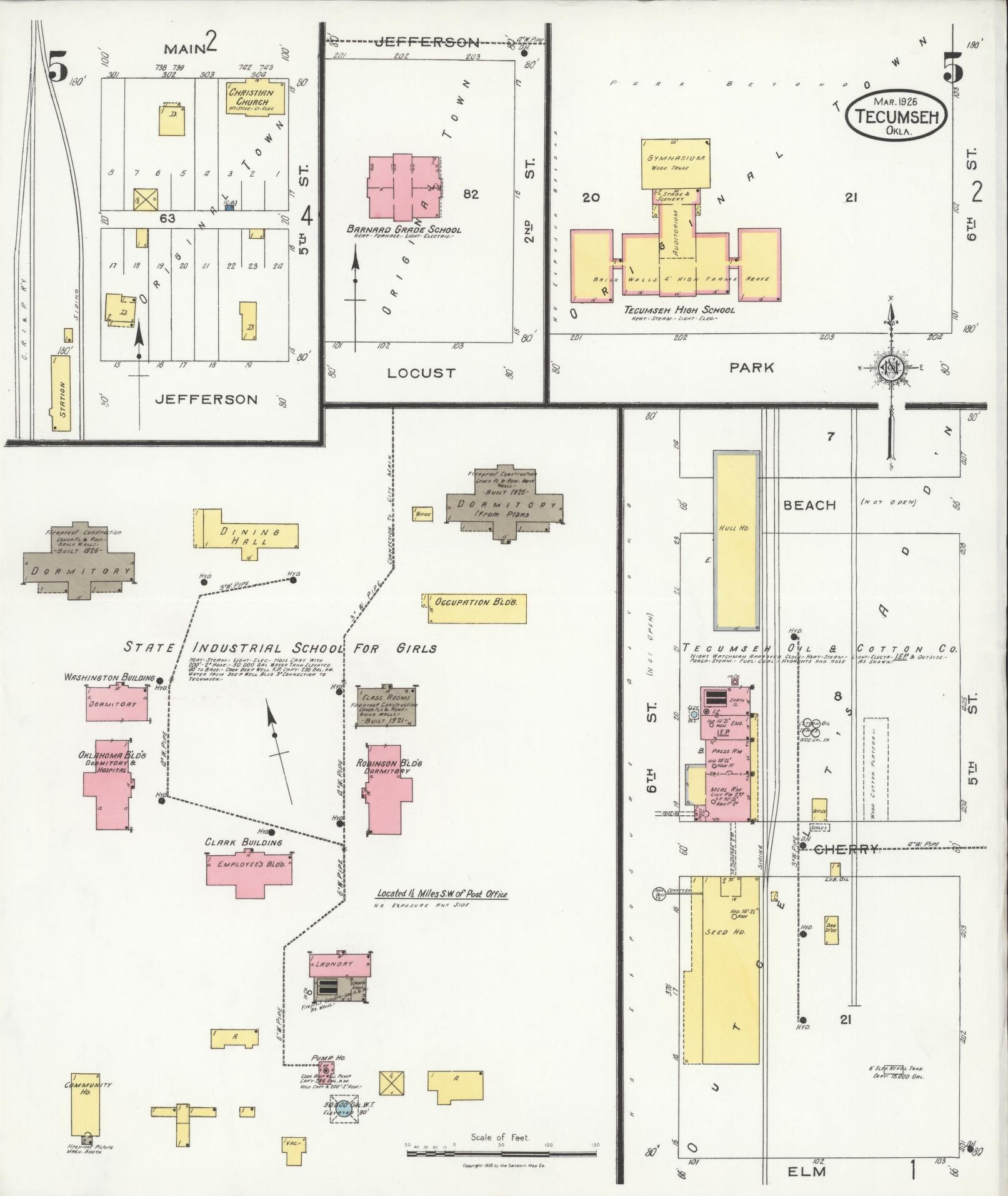 Sanborn Fire Insurance Map from Tecumseh, Pottawatomie County, Oklahoma (1926), Sheet #0005 - Historic Sanborn Fire Insurance Map Print, vintage old map wall art, antique decor, genealogy gift, Oklahoma Oklahoma map