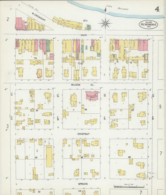 Sanborn Fire Insurance Map from Menomonie, Dunn County, Wisconsin (1902), Sheet #0004 - Historic Sanborn Fire Insurance Map Print, vintage old map wall art, antique decor, genealogy gift, Wisconsin Wisconsin map
