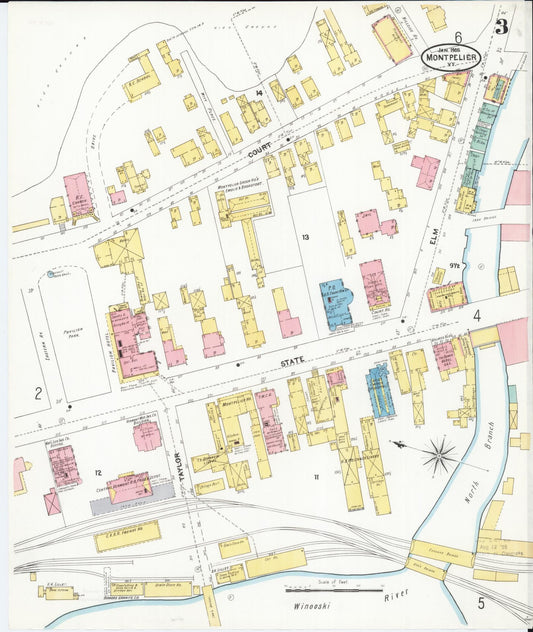 Sanborn Fire Insurance Map from Montpelier, Washington County, Vermont (1905), Sheet #0003 - Historic Sanborn Fire Insurance Map Print, vintage old map wall art, antique decor, genealogy gift, Vermont Vermont map