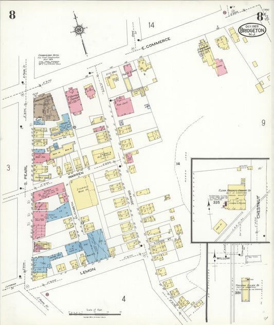 Sanborn Fire Insurance Map from Bridgeton, Cumberland County, New Jersey (1923), Sheet #0008 - Historic Sanborn Fire Insurance Map Print, vintage old map wall art, antique decor, genealogy gift, New Jersey New Jersey map
