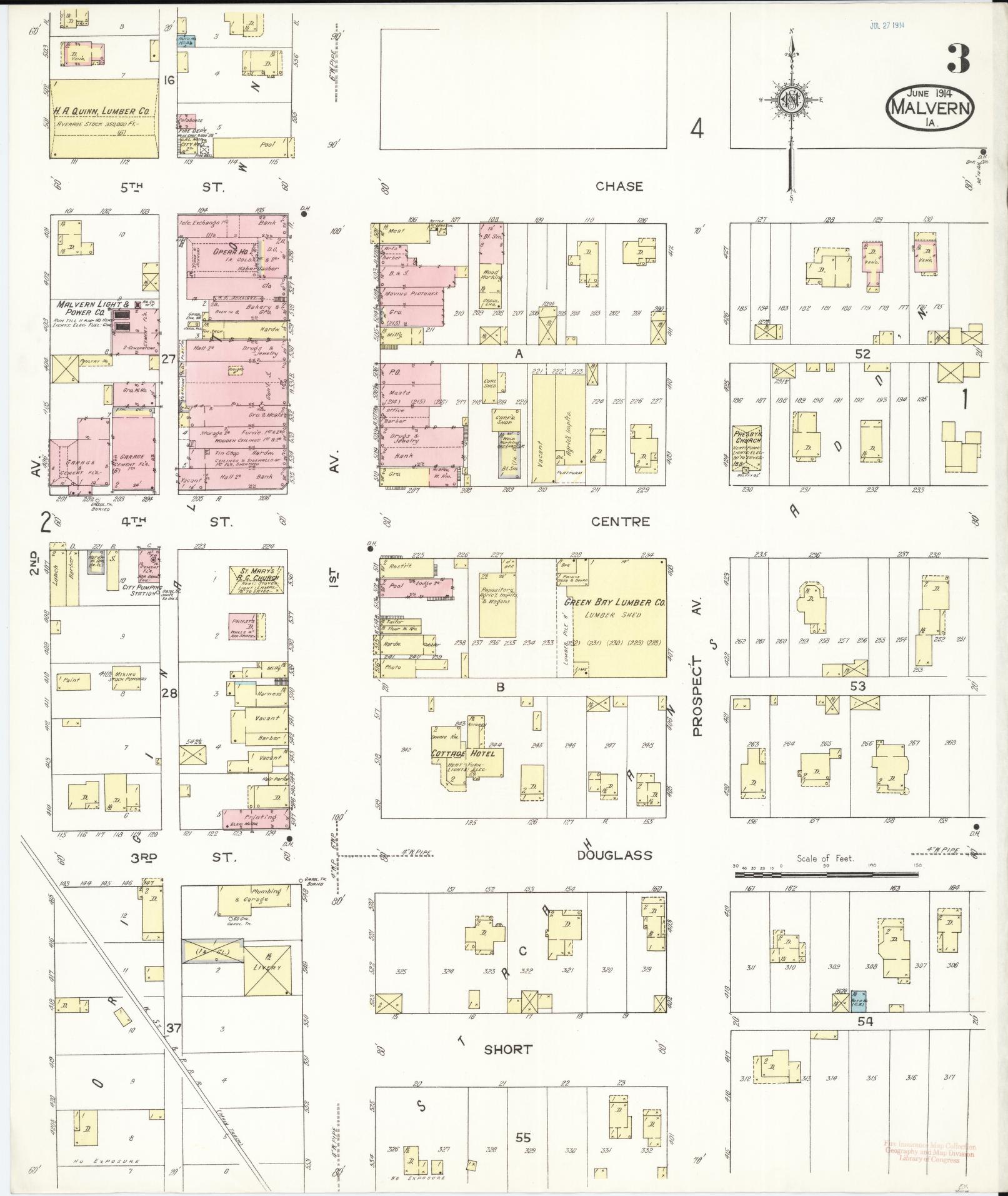 Sanborn Fire Insurance Map from Malvern, Mills County, Iowa (1914), Sheet #0003 - Historic Sanborn Fire Insurance Map Print