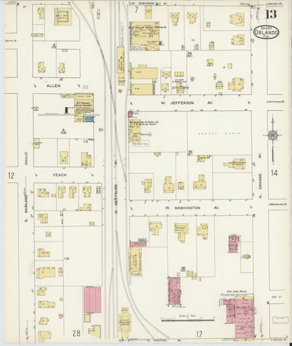 Sanborn Fire Insurance Map from Orlando, Orange County, Florida (1913), Sheet #0013 - Complete Map Set gallery image, historic Sanborn map, vintage wall art, Florida Florida