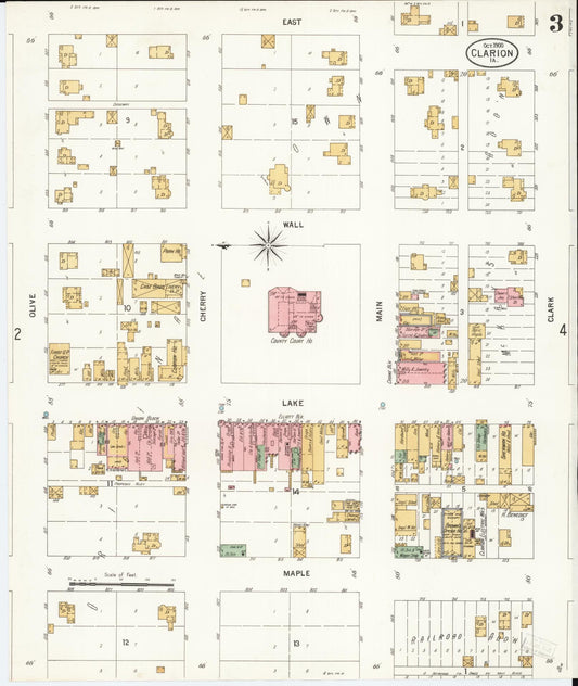 Sanborn Fire Insurance Map from Clarion, Wright County, Iowa (1900), Sheet #0003 - Historic Sanborn Fire Insurance Map Print, vintage old map wall art