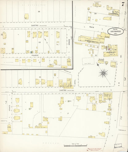 Sanborn Fire Insurance Map from Hayward, Alameda County, California (1896), Sheet #0007 - Complete Map Set gallery image, historic Sanborn map, vintage wall art, California California