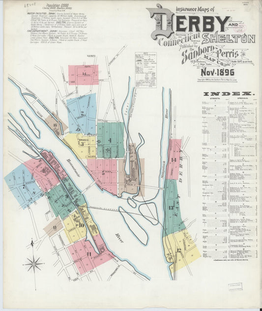 Sanborn Fire Insurance Map from Derby, New Haven County, Connecticut. (1896) – Historic Sanborn Fire Insurance Map Print