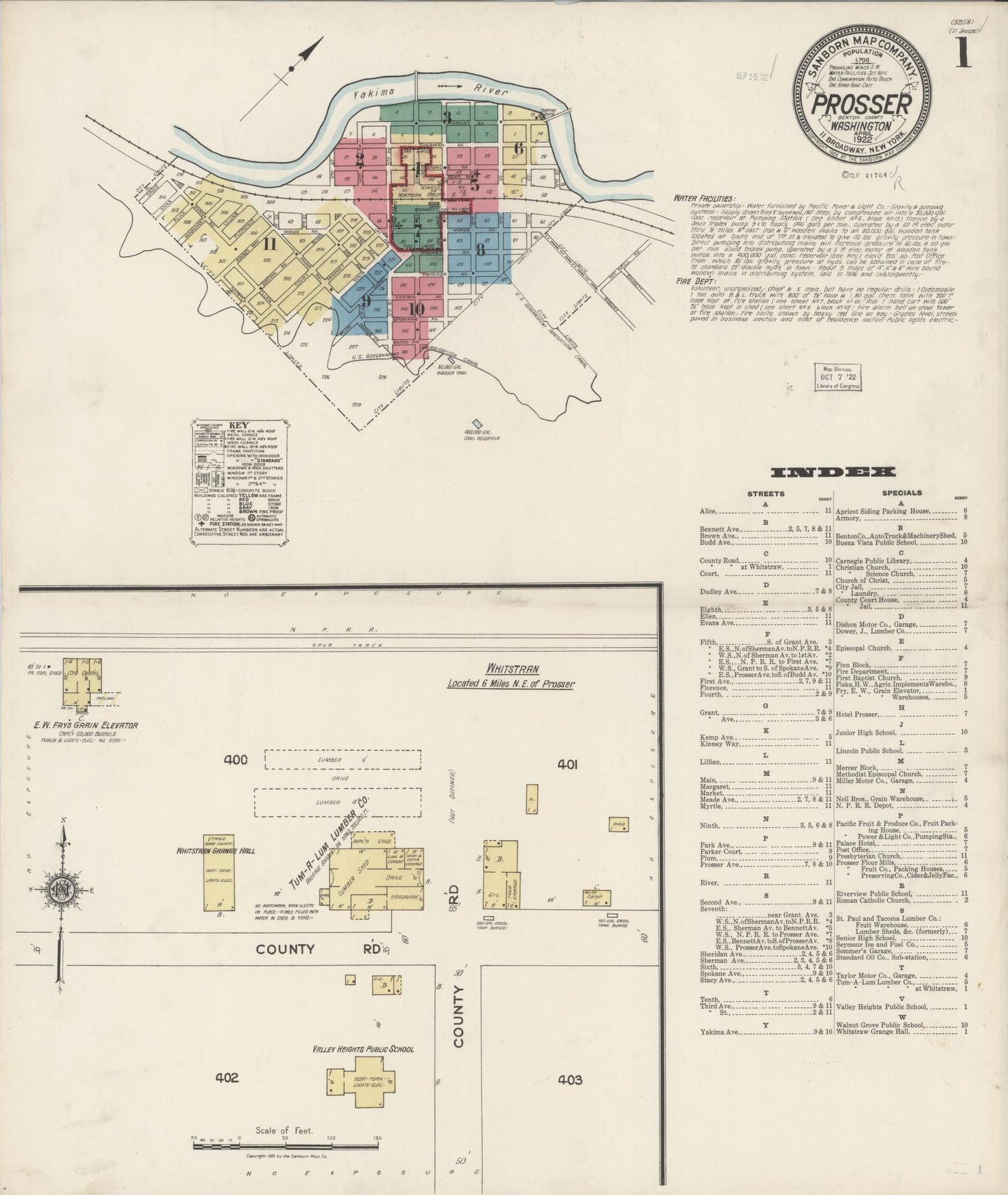 Sanborn Fire Insurance Map from Prosser, Benton County, Washington (1922), Sheet #0001 - Complete Map Set gallery image, historic Sanborn map, vintage wall art, Washington Washington