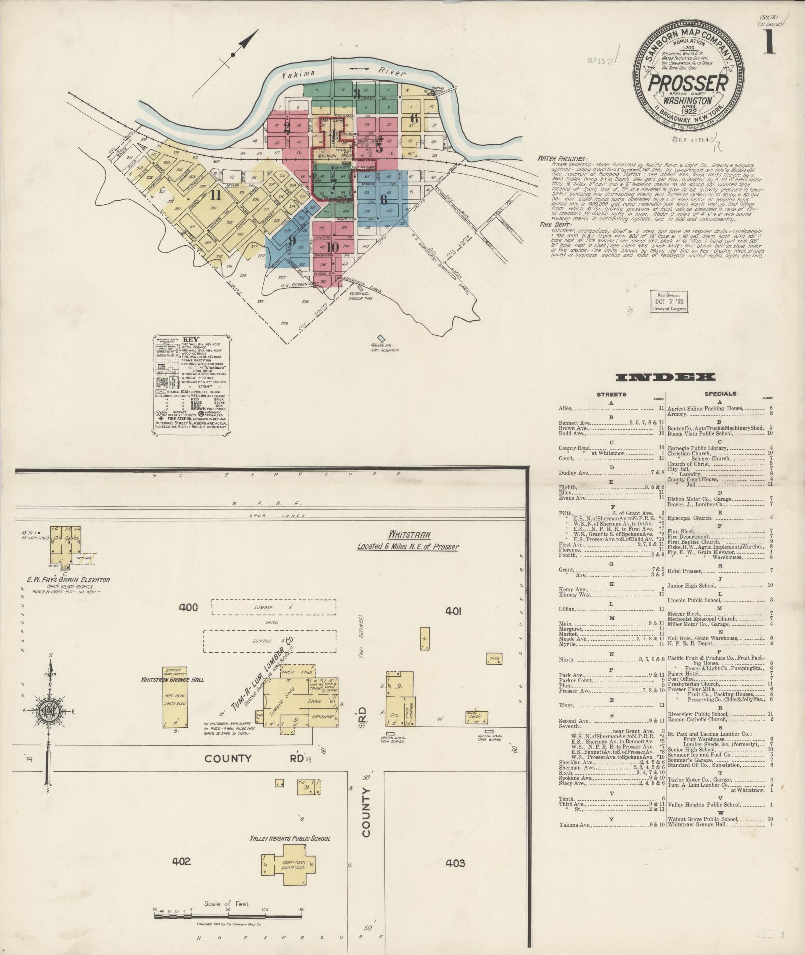 Sanborn Fire Insurance Map from Prosser, Benton County, Washington (1922), Sheet #0001 - Complete Map Set gallery image, historic Sanborn map, vintage wall art, Washington Washington