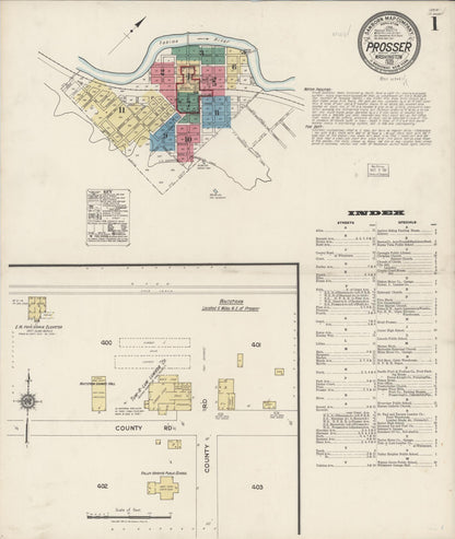 Sanborn Fire Insurance Map from Prosser, Benton County, Washington (1922), Sheet #0001 - Complete Map Set gallery image, historic Sanborn map, vintage wall art, Washington Washington