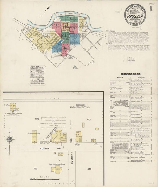 Sanborn Fire Insurance Map from Prosser, Benton County, Washington (1922), Sheet #0001 - Complete Map Set gallery image, historic Sanborn map, vintage wall art, Washington Washington