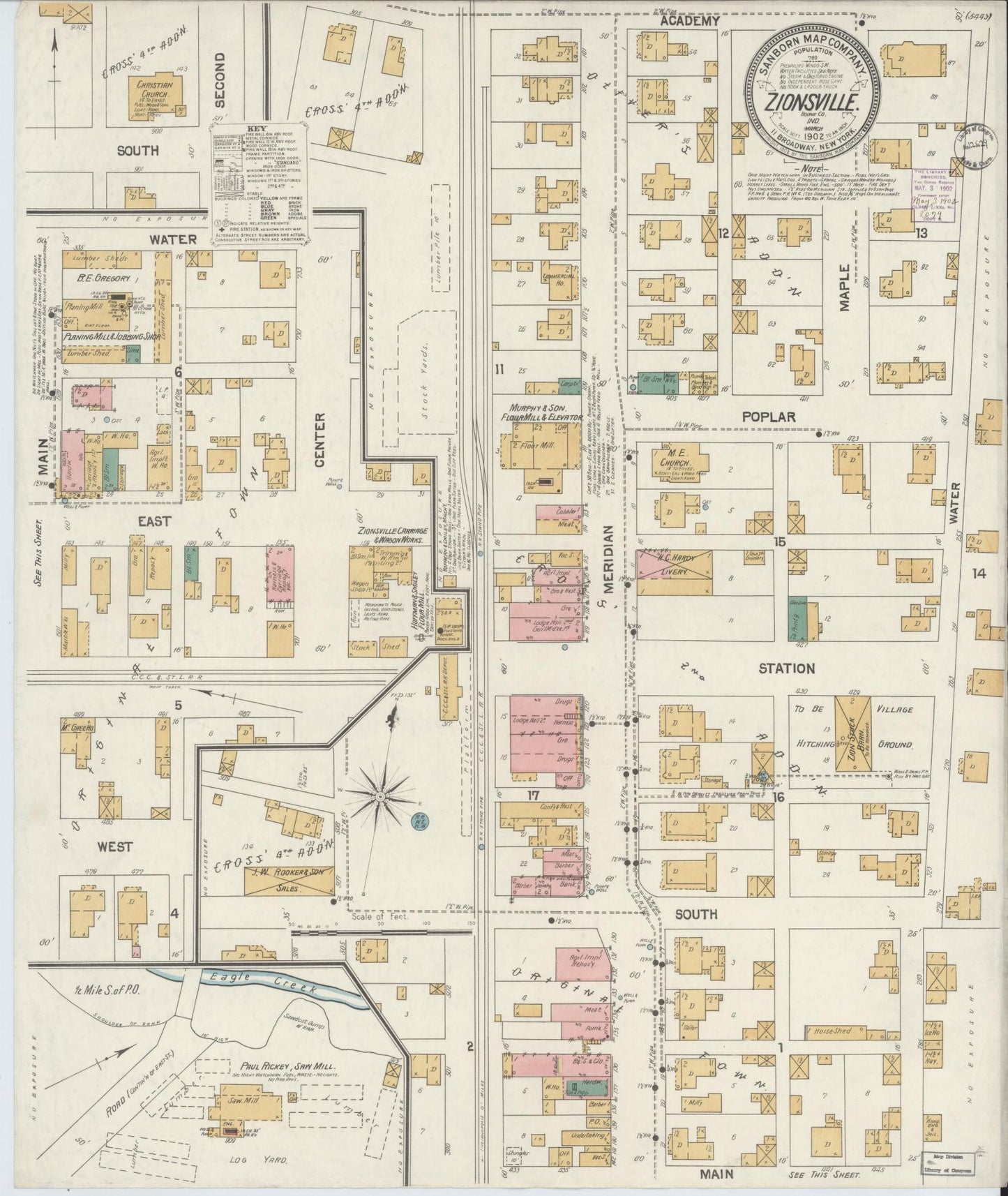 Sanborn Fire Insurance Map from Zionsville, Boone County, Indiana (1902), Sheet #0001 - Historic Sanborn Fire Insurance Map Print, vintage old map wall art, antique decor, genealogy gift, Indiana Indiana map