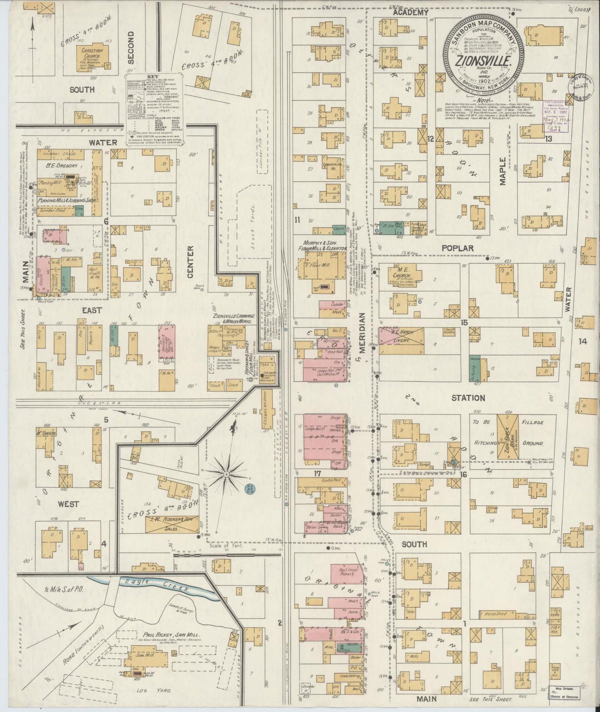 Sanborn Fire Insurance Map from Zionsville, Boone County, Indiana (1902), Sheet #0001 - Historic Sanborn Fire Insurance Map Print, vintage old map wall art, antique decor, genealogy gift, Indiana Indiana map