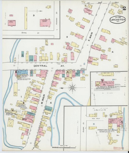 Sanborn Fire Insurance Map from Lancaster, Erie County, New York (1892), Sheet #0002 - Historic Sanborn Fire Insurance Map Print, vintage old map wall art, antique decor, genealogy gift, New York New York map