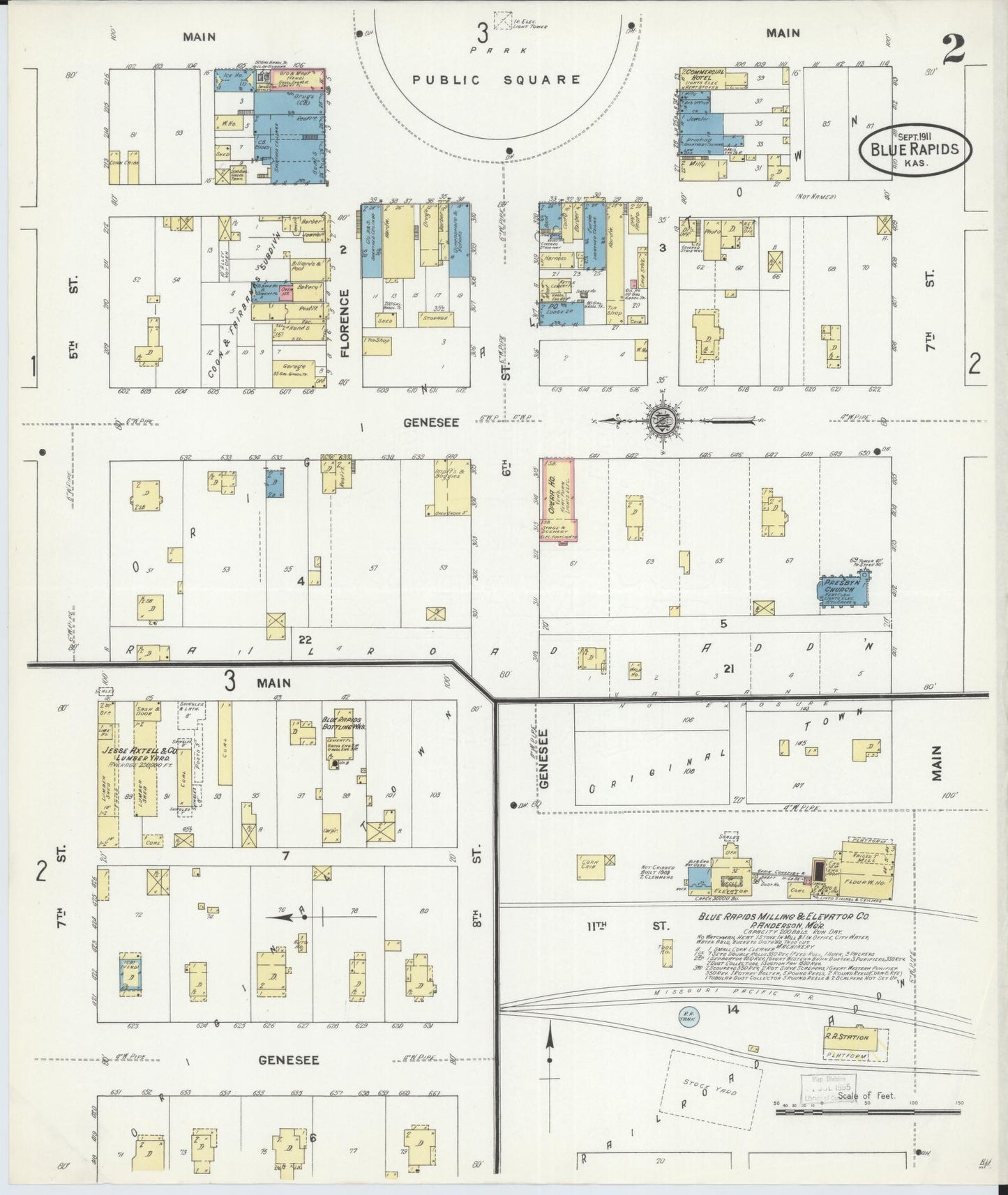 Sanborn Fire Insurance Map from Blue Rapids, Marshall County, Kansas (1911), Sheet #0002 - Historic Sanborn Fire Insurance Map Print, vintage old map wall art, antique decor, genealogy gift, Kansas Kansas map