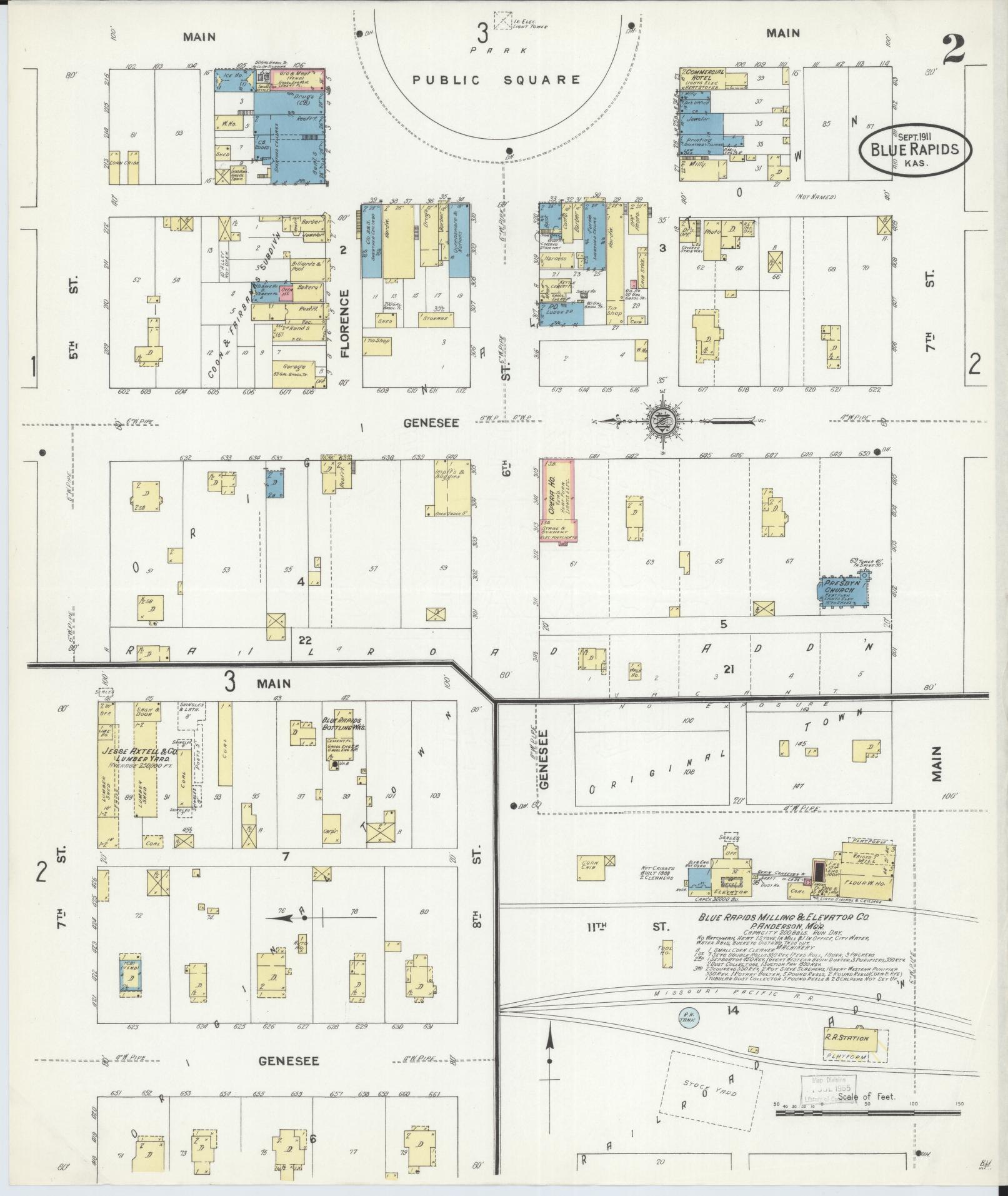 Sanborn Fire Insurance Map from Blue Rapids, Marshall County, Kansas (1911), Sheet #0002 - Historic Sanborn Fire Insurance Map Print, vintage old map wall art, antique decor, genealogy gift, Kansas Kansas map